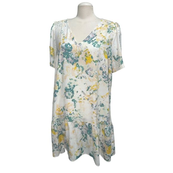 A New Day Womens Floral Tiered Short Sleeve Dress Sz XL Rayon Blend White/Yellow - Picture 2 of 16
